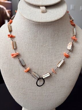 Vintage Mother of Pearl and Coral Necklace